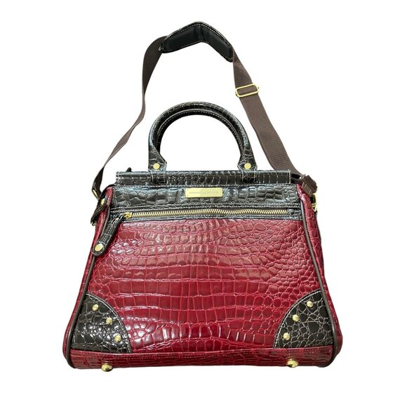 Samantha Brown Shoulder Bag Red Black Crocodile Embossed Faux Leather 13x10 - Picture 1 of 7